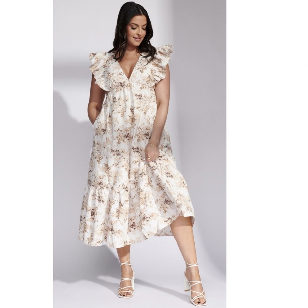 Abercrombie & Fitch Flutter Sleeve Tiered Midi Dress, Size S